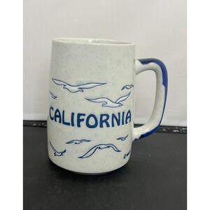 Vintage MICO California Stoneware Mug 4.75" Seagulls Speckled XL Tall Charity